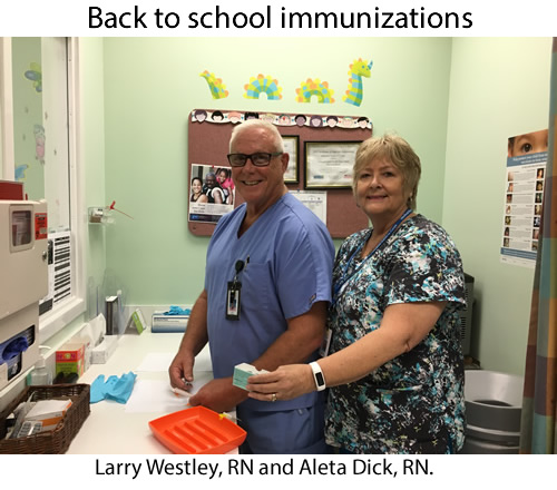 Back to school immunizations – Larry Westley, RN and Aleta Dick, RN
