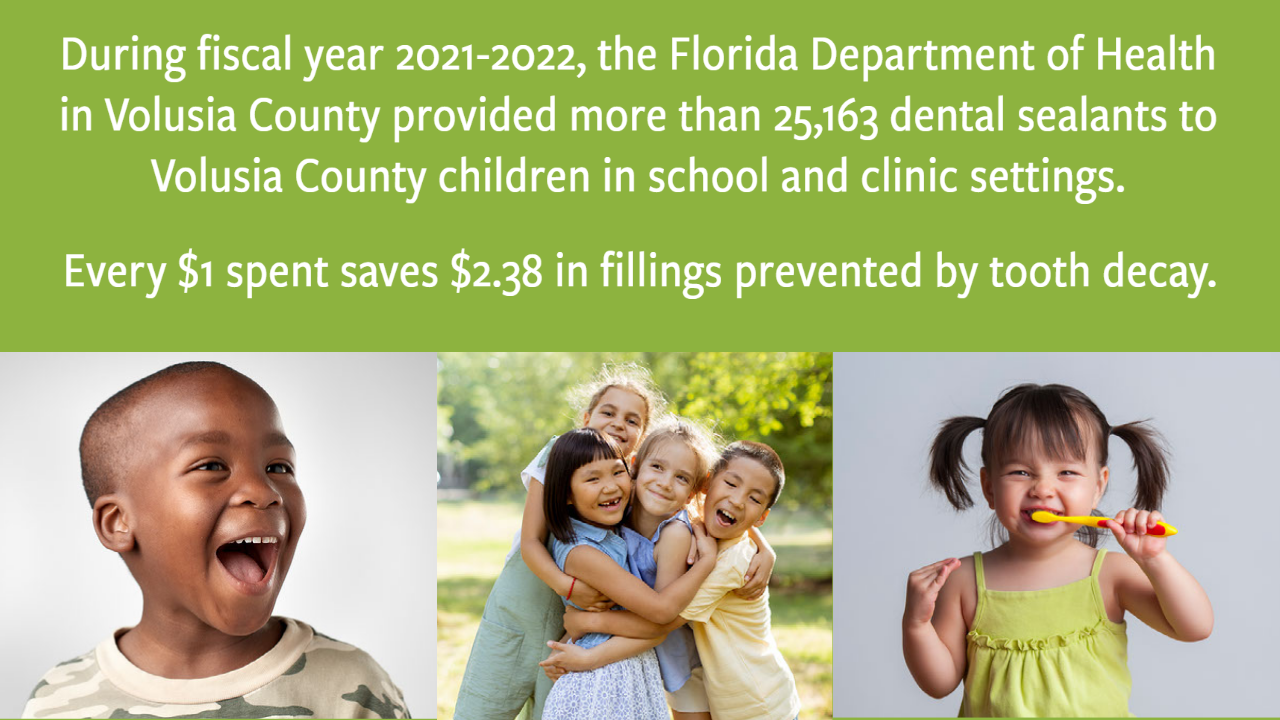 In fiscal year 2019-2020, the Volusia County Health Department provided more than 26,540 dental sealants to Volusia County children in school and clinical settings.   Every $1 spent saves $2.38 in fillings by preventing tooth decay. 