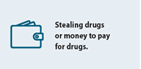 Stealing drugs or money to pay for drugs.