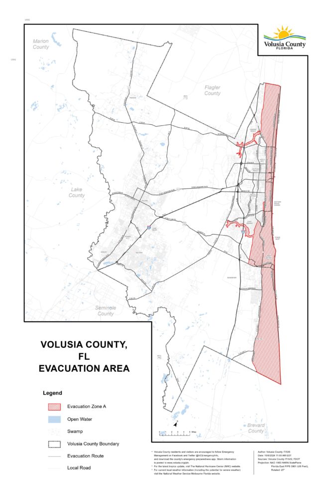 Volusia County Zone A Evacuation map
